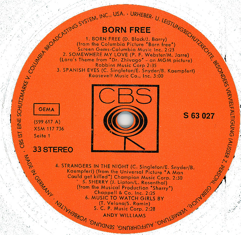 Andy Williams Born Free  label.jpg
