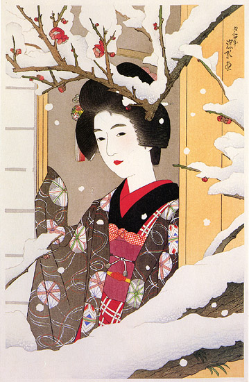 Girl Looking at Red Plum Blossoms in Snow 1929.jpg