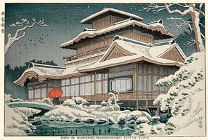 Snow at Hiunkaku Temple, Kyoto 1953.jpg